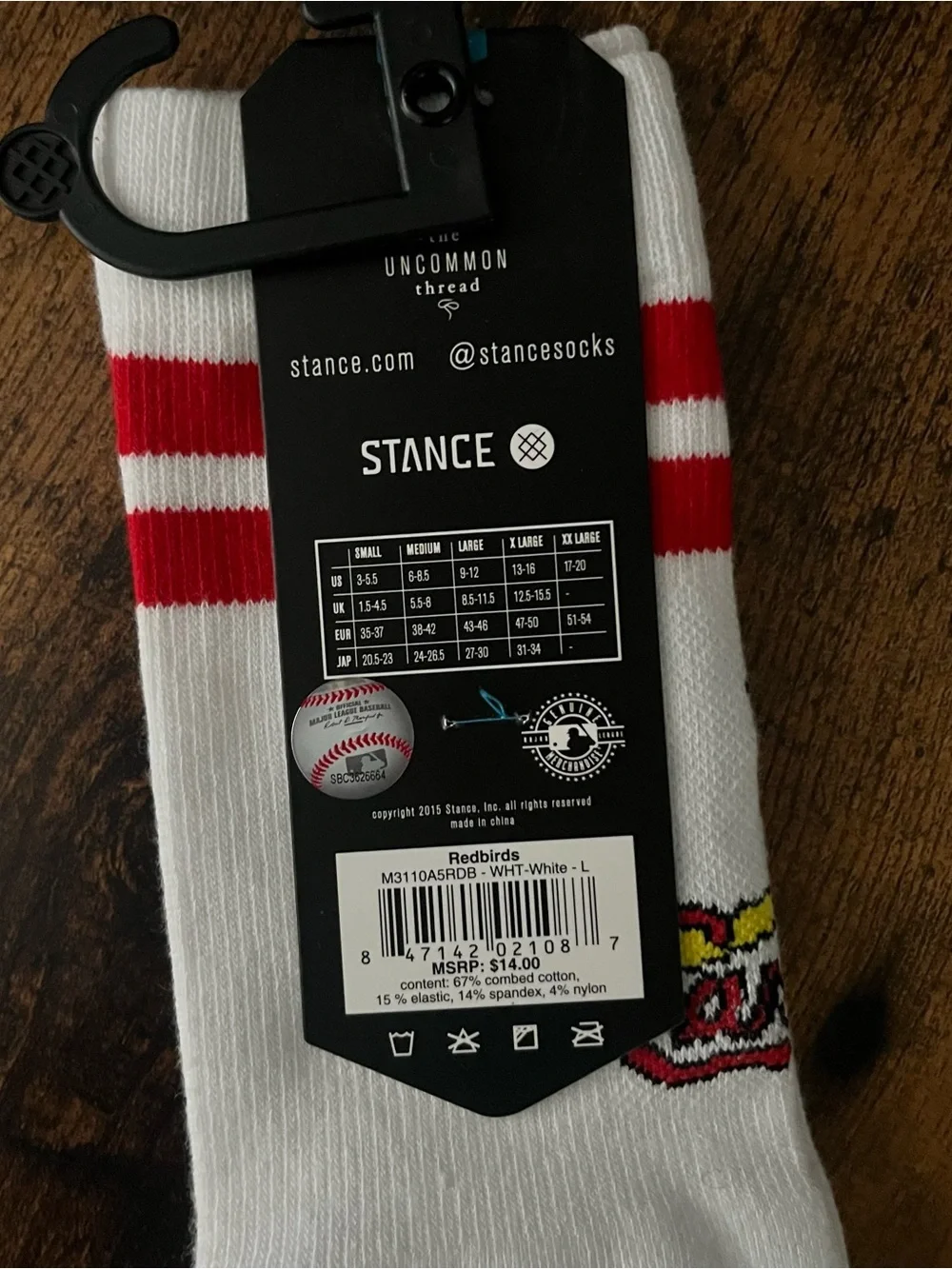 Stance White and Red Crew Socks with Cardinals Logo